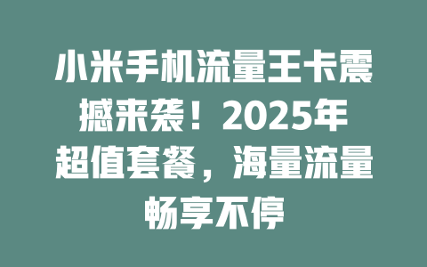 小米手机流量王卡震撼来袭！2025年超值套餐，海量流量畅享不停