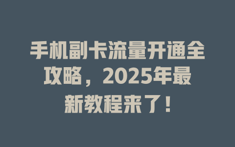 手机副卡流量开通全攻略，2025年最新教程来了！
