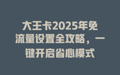 大王卡2025年免流量设置全攻略，一键开启省心模式