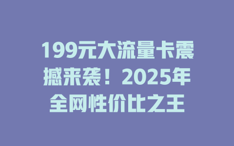 199元大流量卡震撼来袭！2025年全网性价比之王