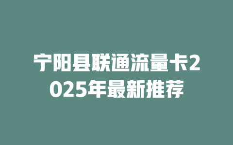 宁阳县联通流量卡2025年最新推荐