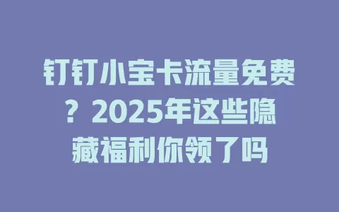 钉钉小宝卡流量免费？2025年这些隐藏福利你领了吗