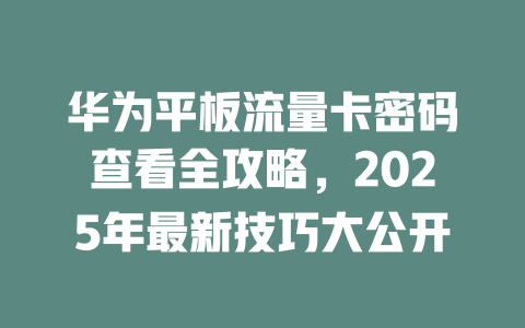 华为平板流量卡密码查看全攻略,2025年最新技巧大公开