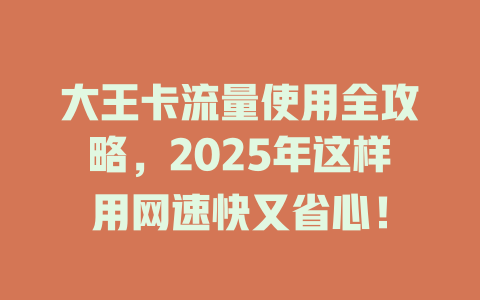 大王卡流量使用全攻略，2025年这样用网速快又省心！