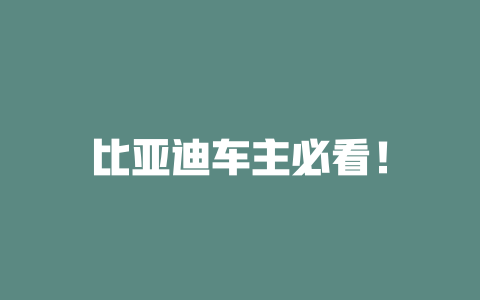 比亚迪车主必看！