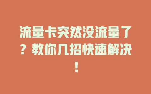 流量卡突然没流量了？教你几招快速解决！