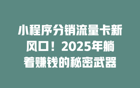 小程序分销流量卡新风口！2025年躺着赚钱的秘密武器