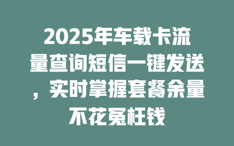 2025年车载卡流量查询短信一键发送，实时掌握套餐余量不花冤枉钱