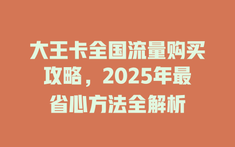 大王卡全国流量购买攻略，2025年最省心方法全解析