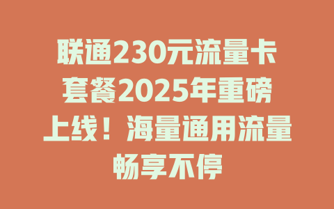 联通230元流量卡套餐2025年重磅上线！海量通用流量畅享不停