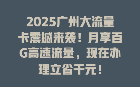 2025广州大流量卡震撼来袭！月享百G高速流量，现在办理立省千元！