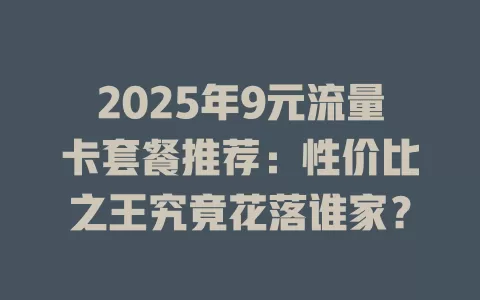 2025年9元流量卡套餐推荐：性价比之王究竟花落谁家？