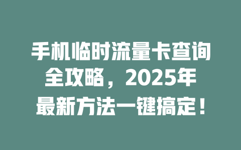 手机临时流量卡查询全攻略，2025年最新方法一键搞定！