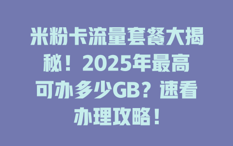 米粉卡流量套餐大揭秘！2025年最高可办多少GB？速看办理攻略！