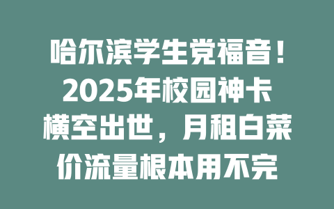 哈尔滨学生党福音！2025年校园神卡横空出世，月租白菜价流量根本用不完