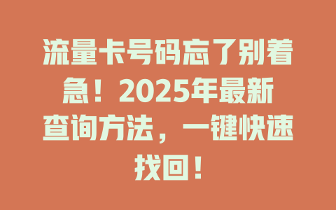 流量卡号码忘了别着急！2025年最新查询方法，一键快速找回！
