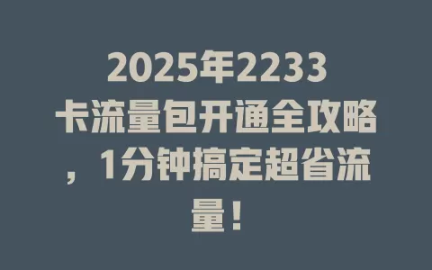 2025年2233卡流量包开通全攻略，1分钟搞定超省流量！