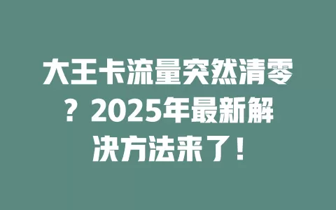 大王卡流量突然清零？2025年最新解决方法来了！
