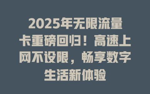 2025年无限流量卡重磅回归！高速上网不设限，畅享数字生活新体验