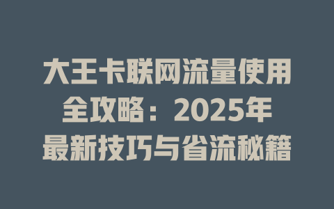 大王卡联网流量使用全攻略：2025年最新技巧与省流秘籍