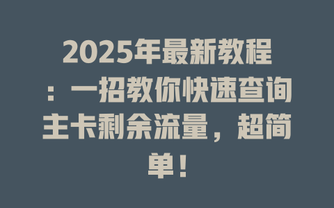 2025年最新教程：一招教你快速查询主卡剩余流量，超简单！