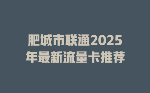 肥城市联通2025年最新流量卡推荐