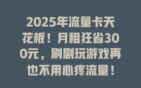 2025年流量卡天花板！月租狂省300元，刷剧玩游戏再也不用心疼流量！