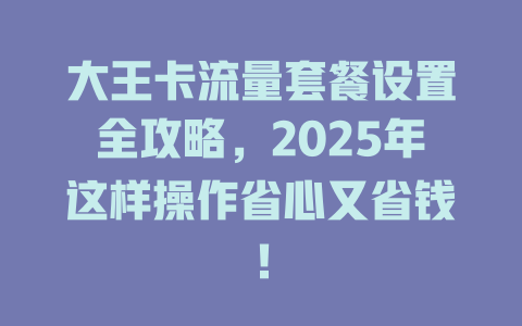 大王卡流量套餐设置全攻略，2025年这样操作省心又省钱！