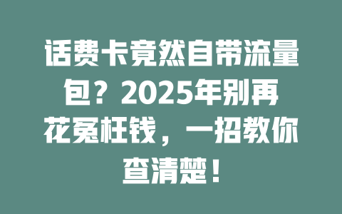 话费卡竟然自带流量包？2025年别再花冤枉钱，一招教你查清楚！