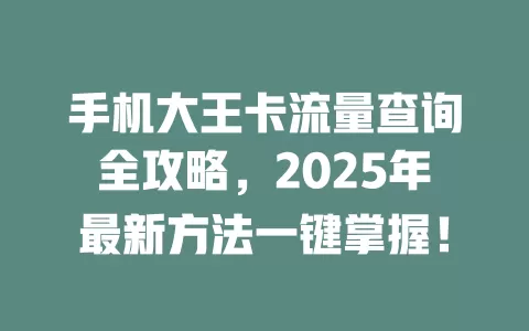 手机大王卡流量查询全攻略，2025年最新方法一键掌握！