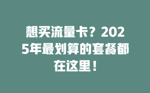 想买流量卡？2025年最划算的套餐都在这里！