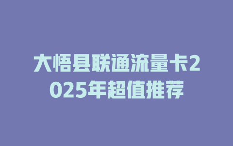 大悟县联通流量卡2025年超值推荐