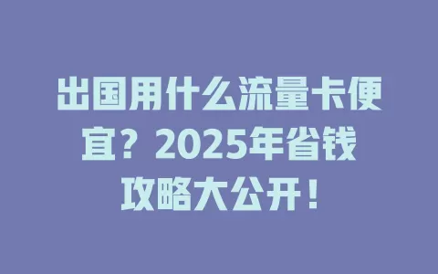 出国用什么流量卡便宜？2025年省钱攻略大公开！