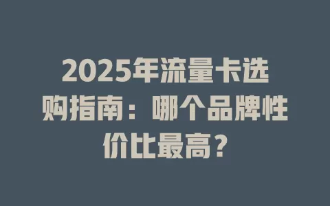 2025年流量卡选购指南：哪个品牌性价比最高？