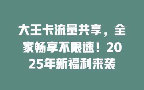大王卡流量共享，全家畅享不限速！2025年新福利来袭