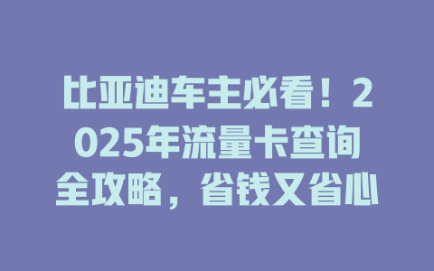 比亚迪车主必看！2025年流量卡查询全攻略，省钱又省心