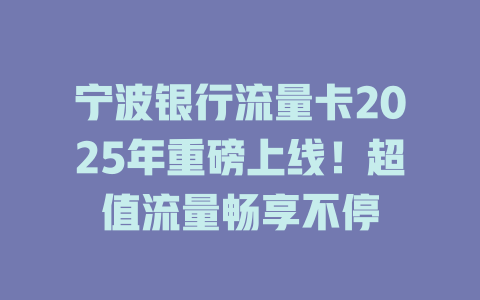 宁波银行流量卡2025年重磅上线！超值流量畅享不停