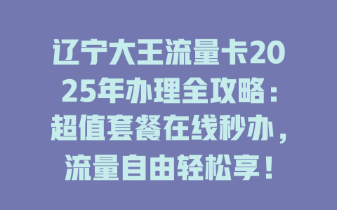 辽宁大王流量卡2025年办理全攻略：超值套餐在线秒办，流量自由轻松享！