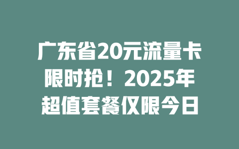 广东省20元流量卡限时抢！2025年超值套餐仅限今日
