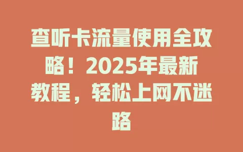 查听卡流量使用全攻略！2025年最新教程，轻松上网不迷路