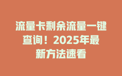 流量卡剩余流量一键查询！2025年最新方法速看