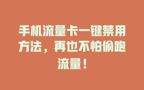 手机流量卡一键禁用方法，再也不怕偷跑流量！