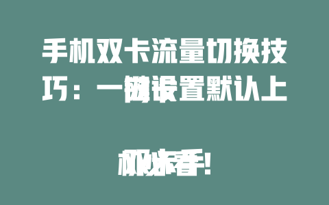 手机双卡流量切换技巧：一键设置默认上网卡  

双卡手机必看！
