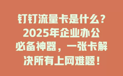 钉钉流量卡是什么？2025年企业办公必备神器，一张卡解决所有上网难题！