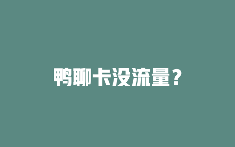 鸭聊卡没流量？