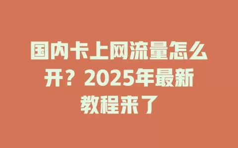国内卡上网流量怎么开？2025年最新教程来了
