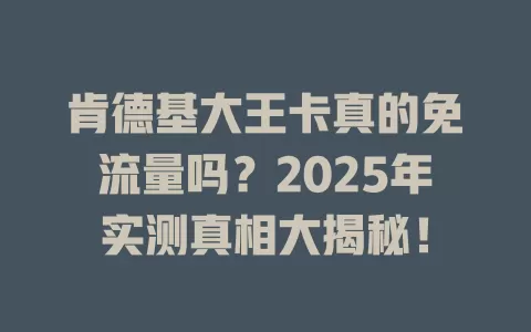 肯德基大王卡真的免流量吗？2025年实测真相大揭秘！