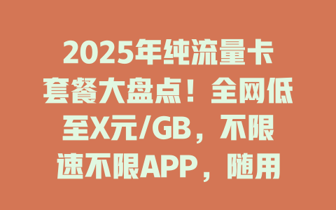 2025年纯流量卡套餐大盘点！全网低至X元/GB，不限速不限APP，随用随充更自由