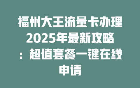 福州大王流量卡办理2025年最新攻略：超值套餐一键在线申请