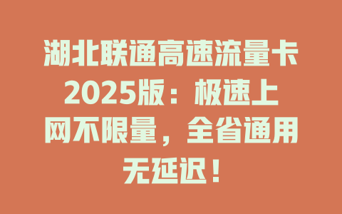 湖北联通高速流量卡2025版：极速上网不限量，全省通用无延迟！